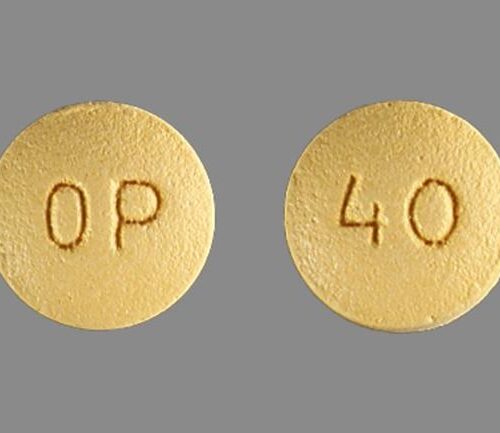 OxyContin 40 mg ER Tablet – Extended Release Oxycodone Pain Medication. Yellow OxyContin 40 mg extended-release oxycodone tablet marked “40” for chronic pain relief.