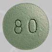 Green OxyContin 80 mg extended-release oxycodone tablet marked “80,” prolonged-release pain medicine.